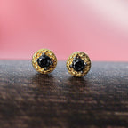 Black Diamond Solitaire Stud Push Post Earring in 14K Yellow Gold Plated Sterling Silver