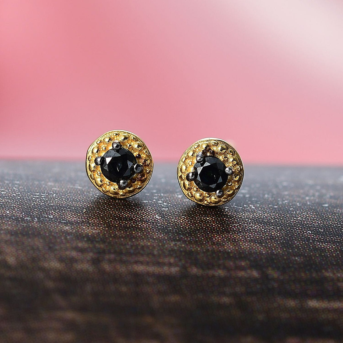 Black Diamond Solitaire Stud Push Post Earring in 14K Yellow Gold Plated Sterling Silver V32699604 2