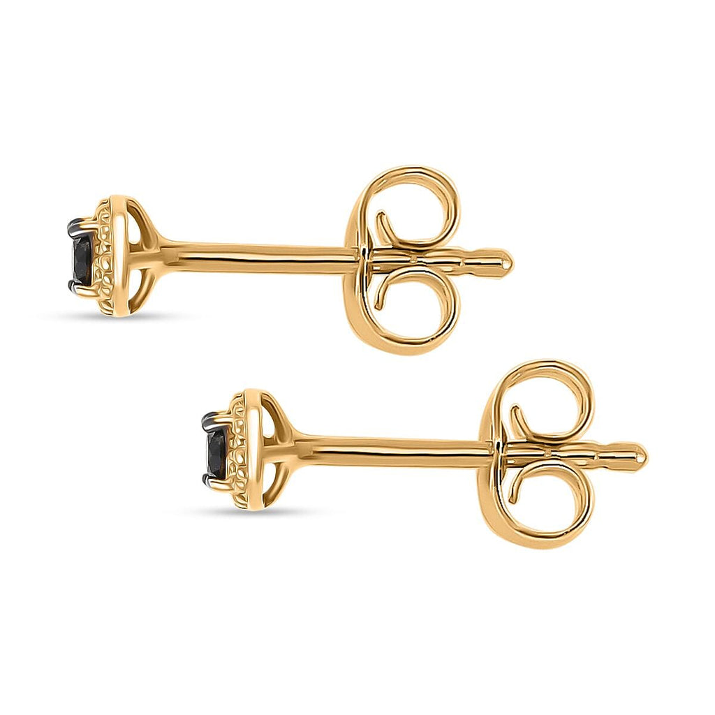 Black Diamond Solitaire Stud Push Post Earring in 14K Yellow Gold Plated Sterling Silver