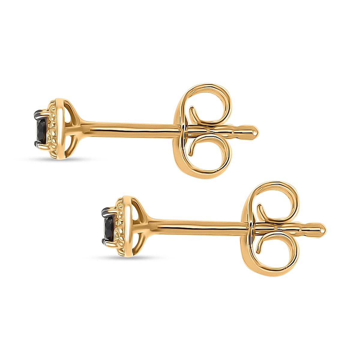 Black Diamond Solitaire Stud Push Post Earring in 14K Yellow Gold Plated Sterling Silver V32699604 4