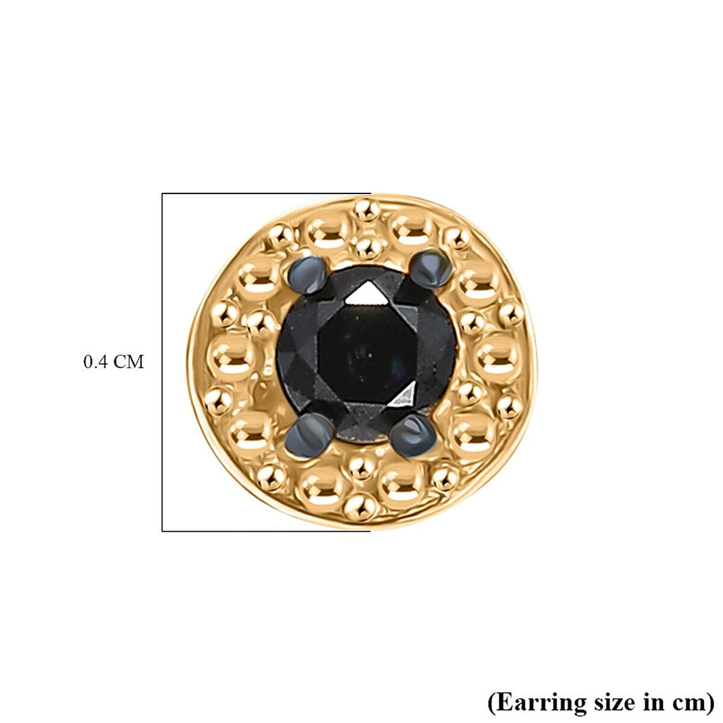Black Diamond Solitaire Stud Push Post Earring in 14K Yellow Gold Plated Sterling Silver