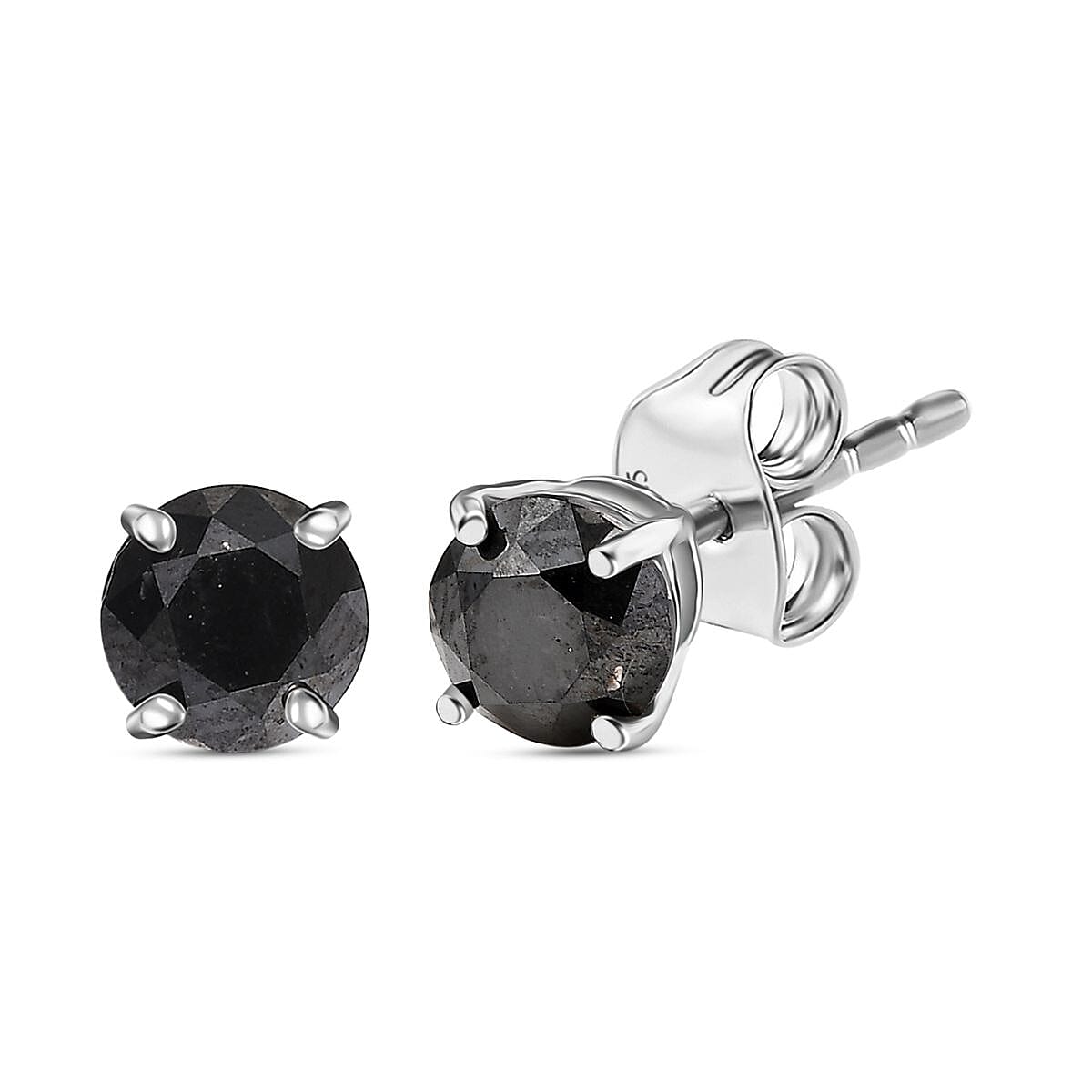 D'Joy Black Diamond Solitaire Stud Push Post Earring in Rhodium Overlay Sterling Silver 1.02 Ct. 8287044 0