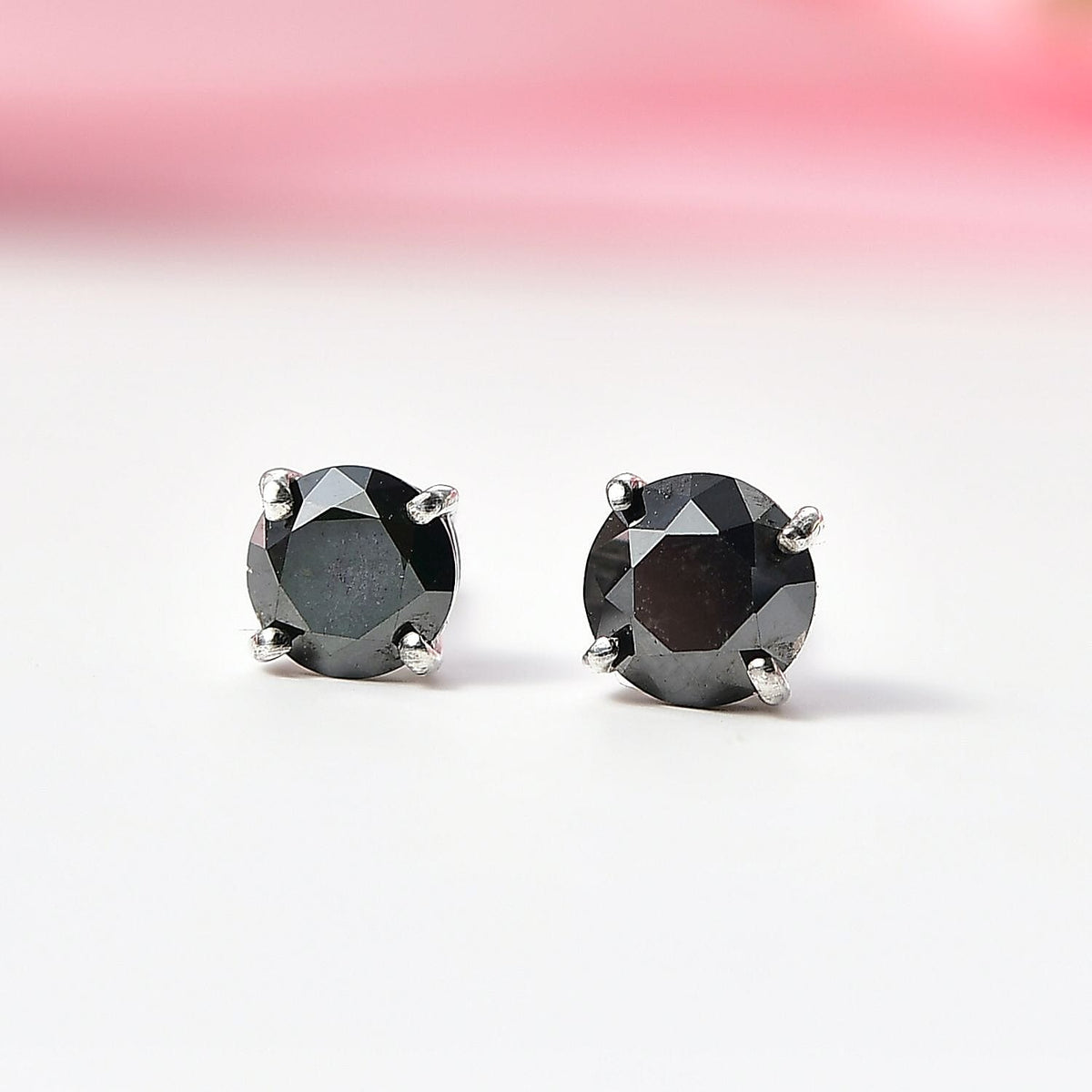 D'Joy Black Diamond Solitaire Stud Push Post Earring in Rhodium Overlay Sterling Silver 1.02 Ct. 8287044 2