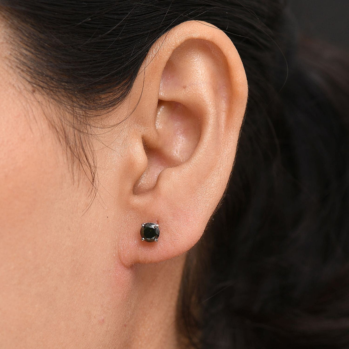 D'Joy Black Diamond Solitaire Stud Push Post Earring in Rhodium Overlay Sterling Silver 1.02 Ct. 8287044 3