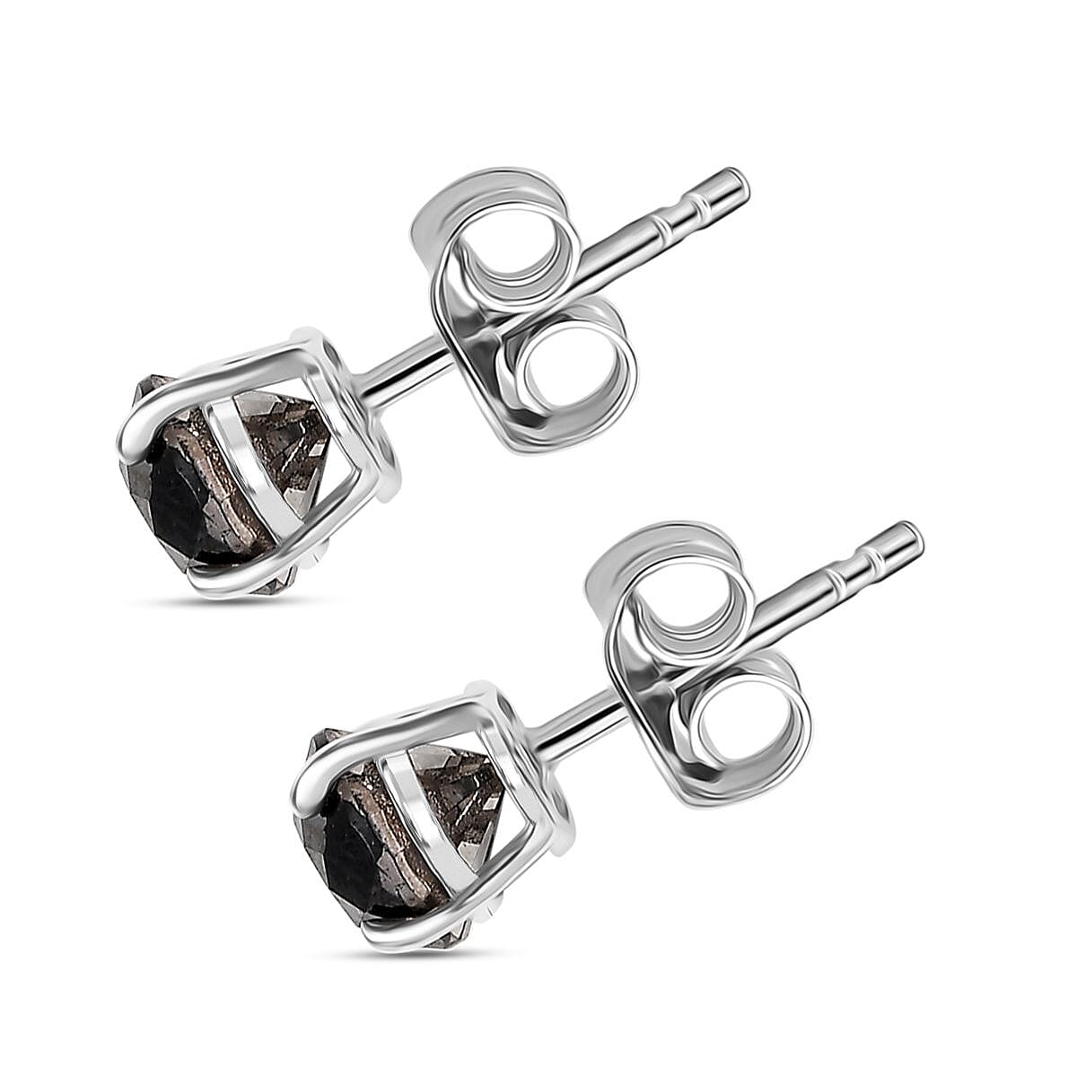 D'Joy Black Diamond Solitaire Stud Push Post Earring in Rhodium Overlay Sterling Silver 1.02 Ct. 8287044 4