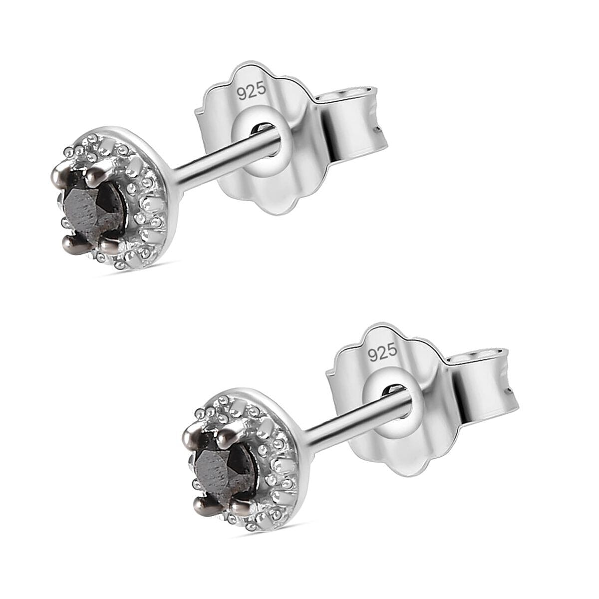 Black Diamond Stud Earrings (with Push Back) in Sterling Silver 7267066 4
