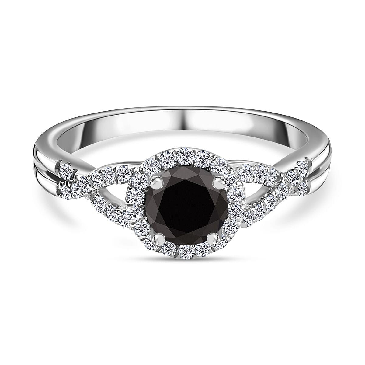 New York Close Out - Natural Black Diamond and White Diamond Ring in Platinum Overlay Sterling Silver 1.00 Ct. 7703208 0