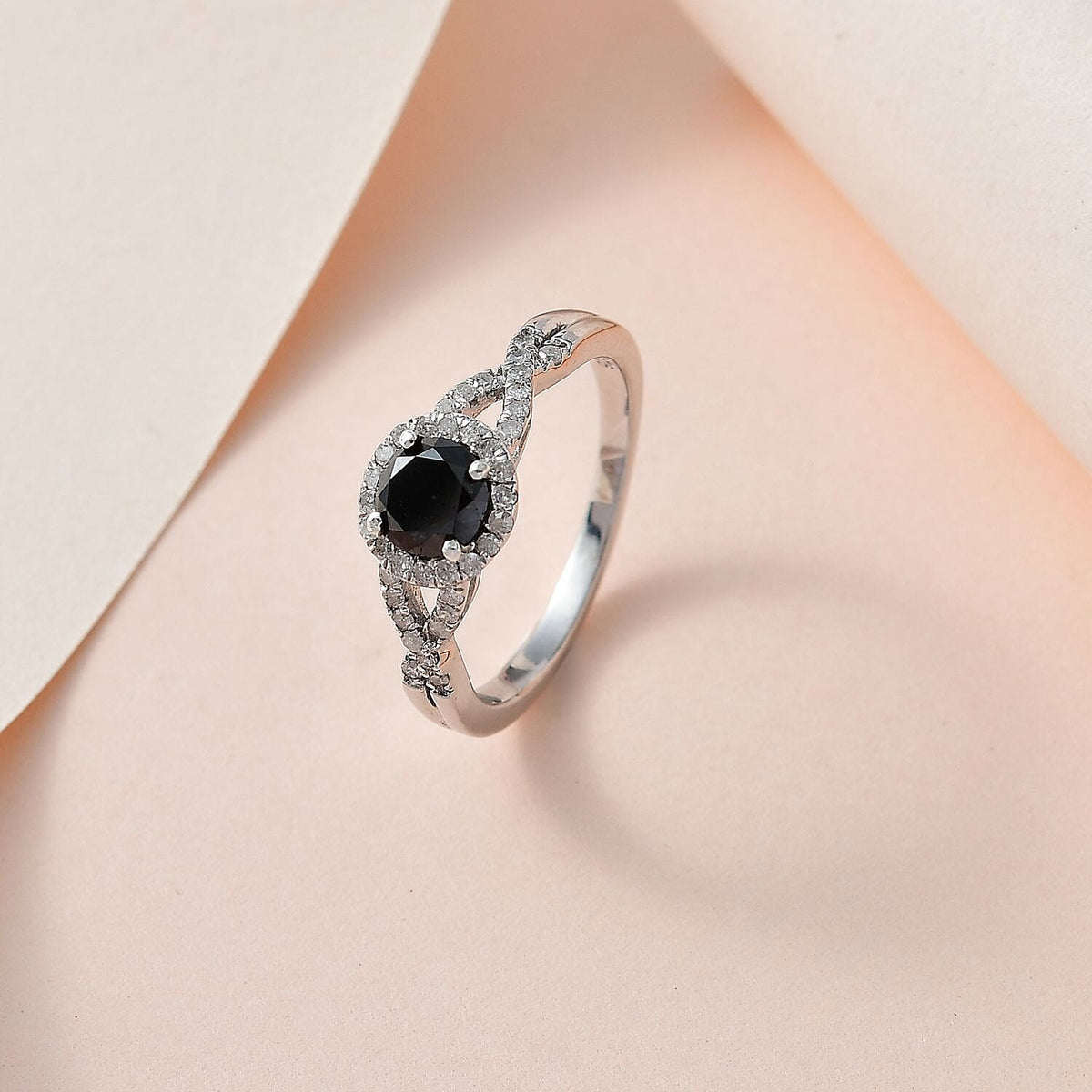 New York Close Out - Natural Black Diamond and White Diamond Ring in Platinum Overlay Sterling Silver 1.00 Ct. 7703208 1
