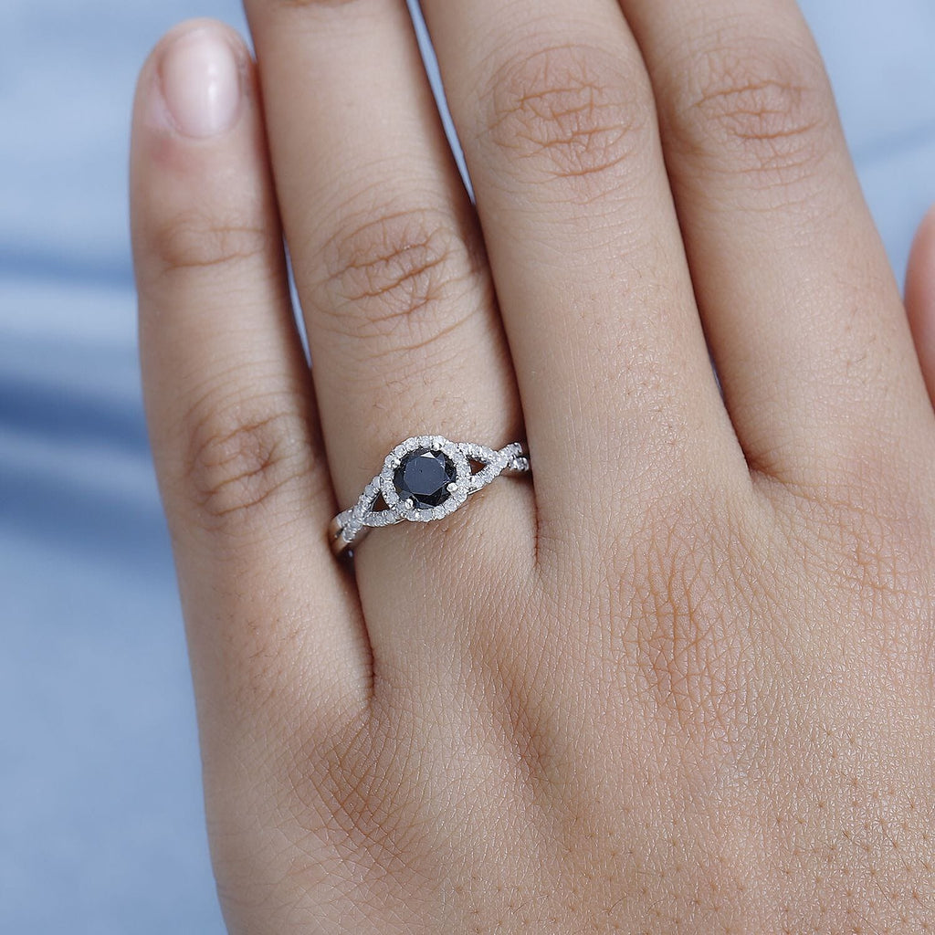 New York Close Out - Natural Black Diamond and White Diamond Ring in Platinum Overlay Sterling Silver 1.00 Ct.