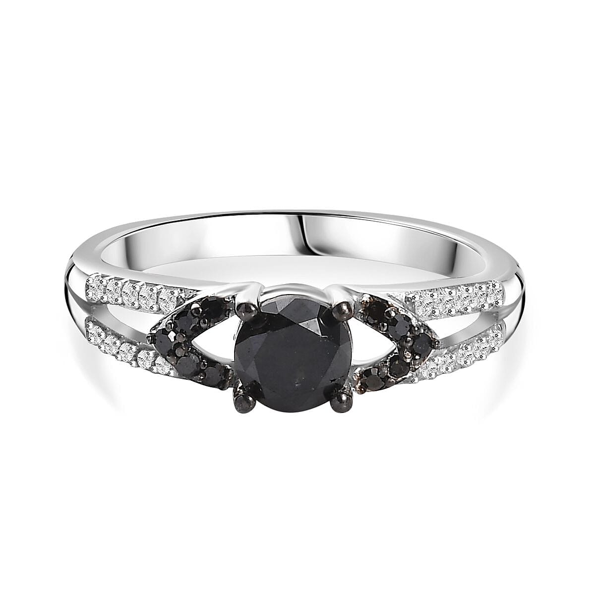 Extreme Rare Find - Natural Black Diamond and White Diamond Ring in Rhodium Overlay Sterling Silver 7889679 0