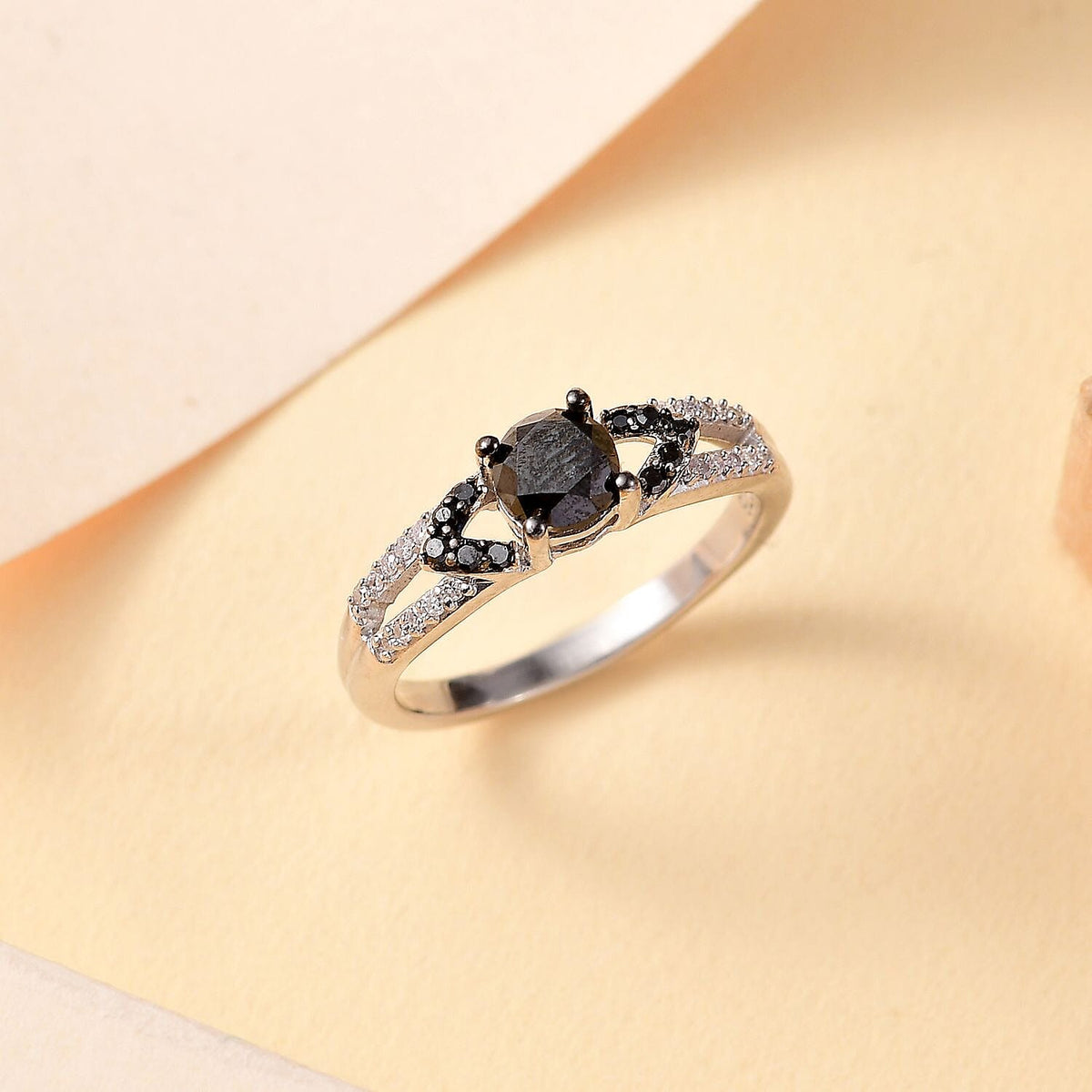 Extreme Rare Find - Natural Black Diamond and White Diamond Ring in Rhodium Overlay Sterling Silver 7889679 2