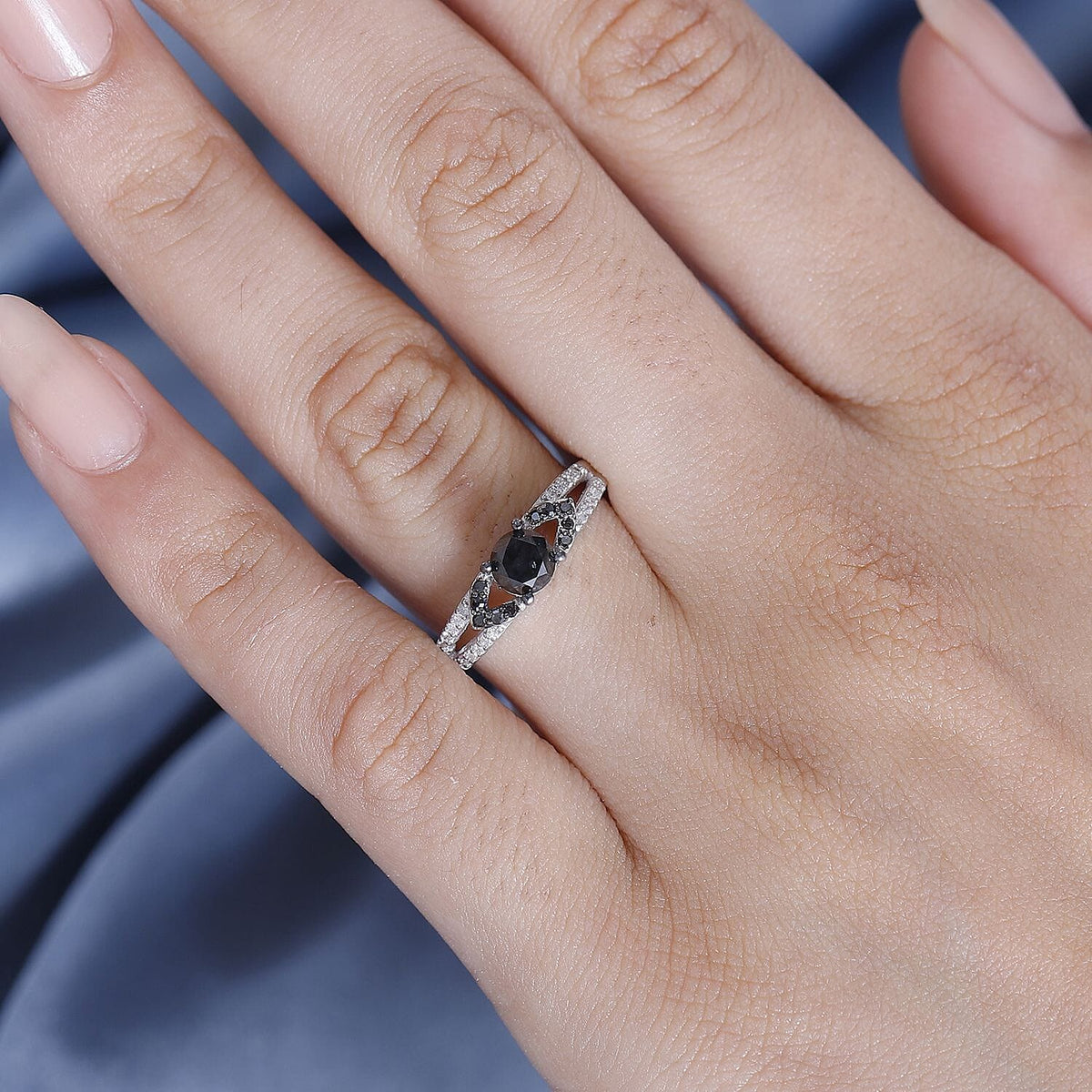 Extreme Rare Find - Natural Black Diamond and White Diamond Ring in Rhodium Overlay Sterling Silver 7889679 3