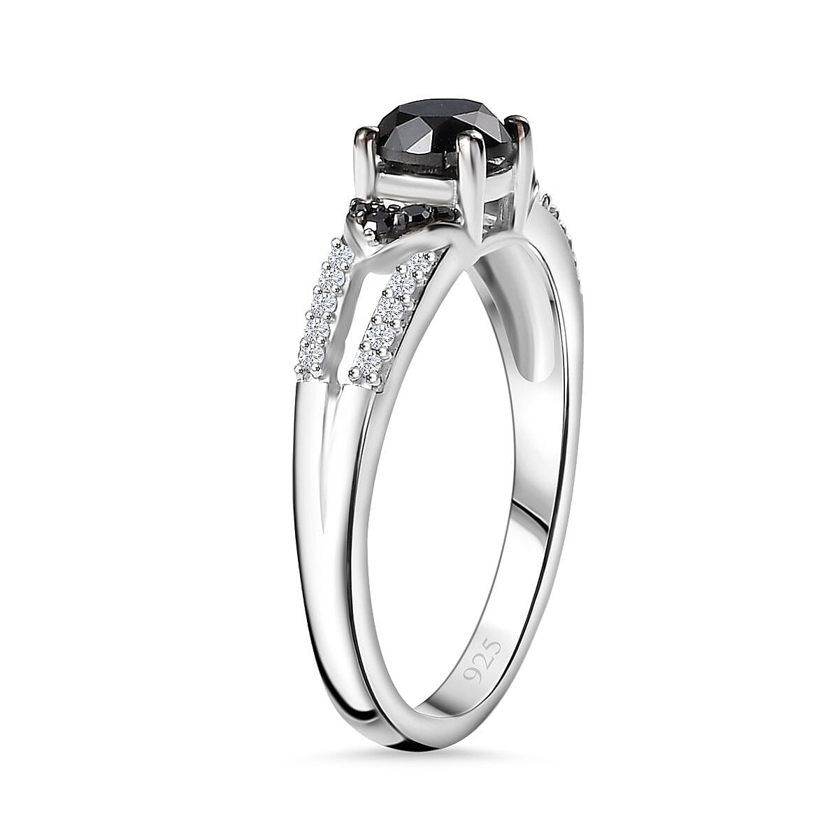 Extreme Rare Find - Natural Black Diamond and White Diamond Ring in Rhodium Overlay Sterling Silver 7889679 4
