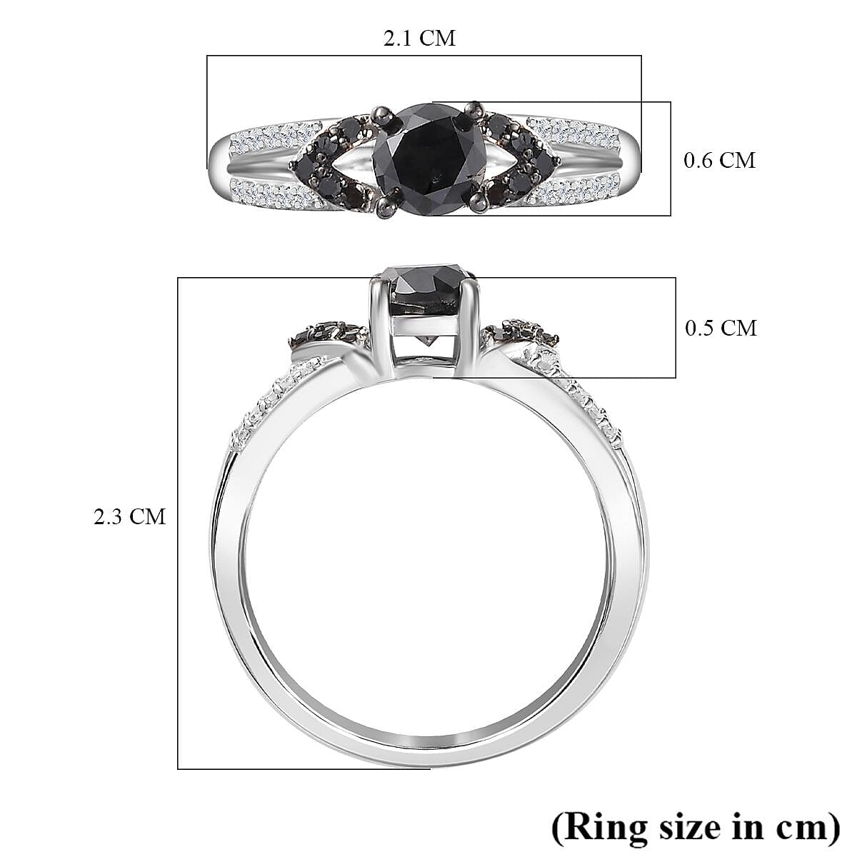 Extreme Rare Find - Natural Black Diamond and White Diamond Ring in Rhodium Overlay Sterling Silver 7889679 6