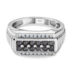 One Time Deal- Natural Black and White Diamond Mens Ring in Platinum Overlay Sterling Silver 1.00 Cts