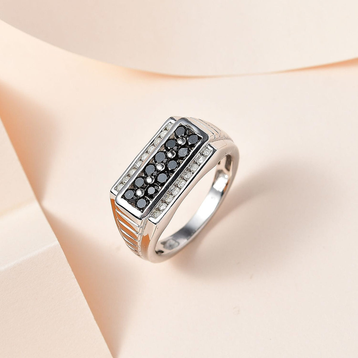 One Time Deal- Natural Black and White Diamond Mens Ring in Platinum Overlay Sterling Silver 1.00 Cts 7665842 2