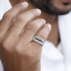 One Time Deal- Natural Black and White Diamond Mens Ring in Platinum Overlay Sterling Silver 1.00 Cts