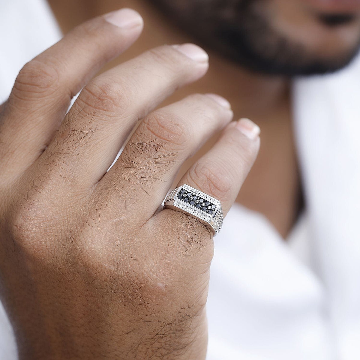 One Time Deal- Natural Black and White Diamond Mens Ring in Platinum Overlay Sterling Silver 1.00 Cts 7665842 3
