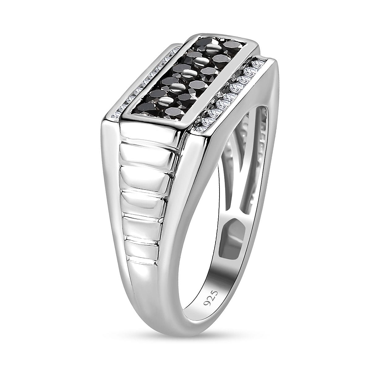 One Time Deal- Natural Black and White Diamond Mens Ring in Platinum Overlay Sterling Silver 1.00 Cts 7665842 4