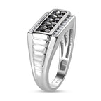 One Time Deal- Natural Black and White Diamond Mens Ring in Platinum Overlay Sterling Silver 1.00 Cts