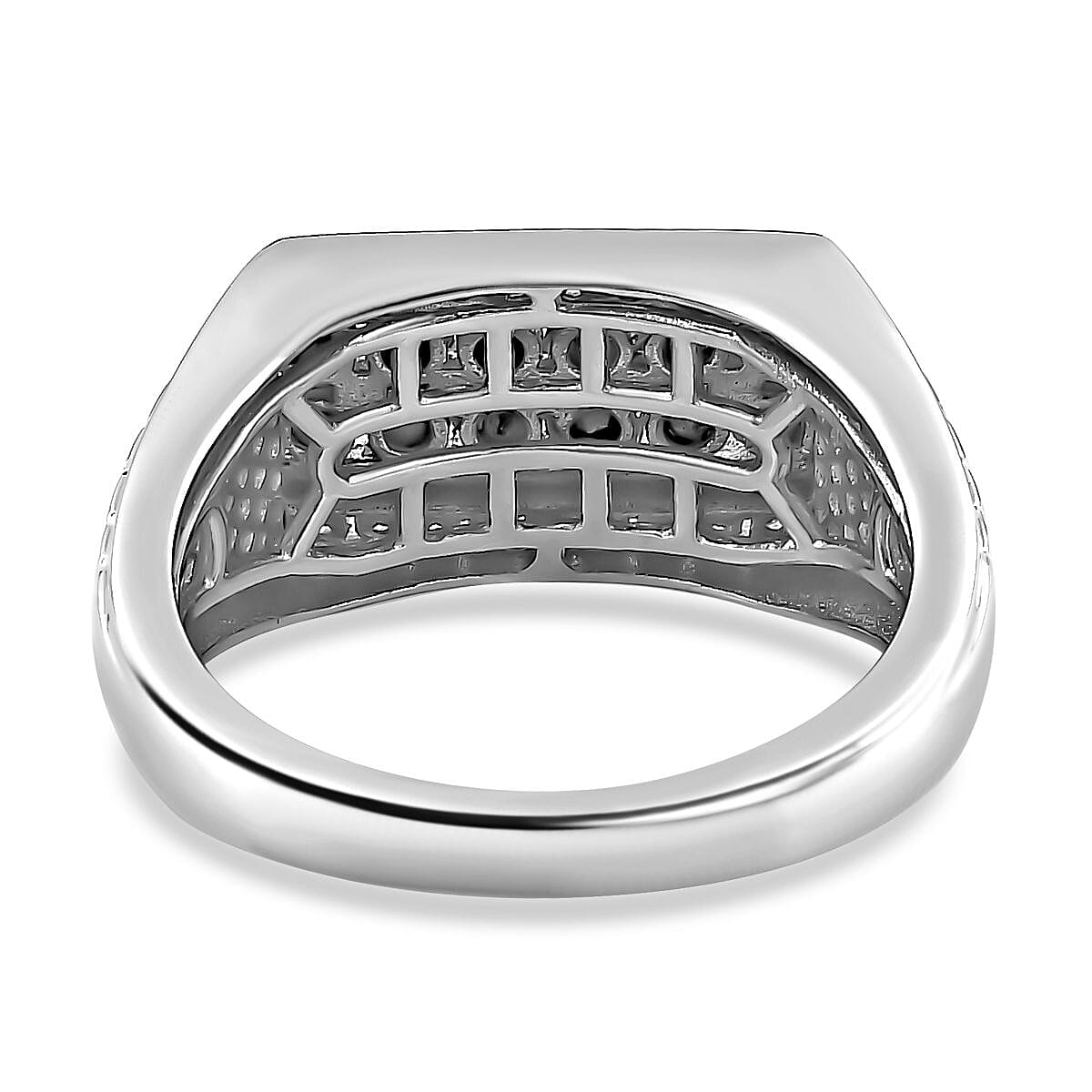 One Time Deal- Natural Black and White Diamond Mens Ring in Platinum Overlay Sterling Silver 1.00 Cts 7665842 5