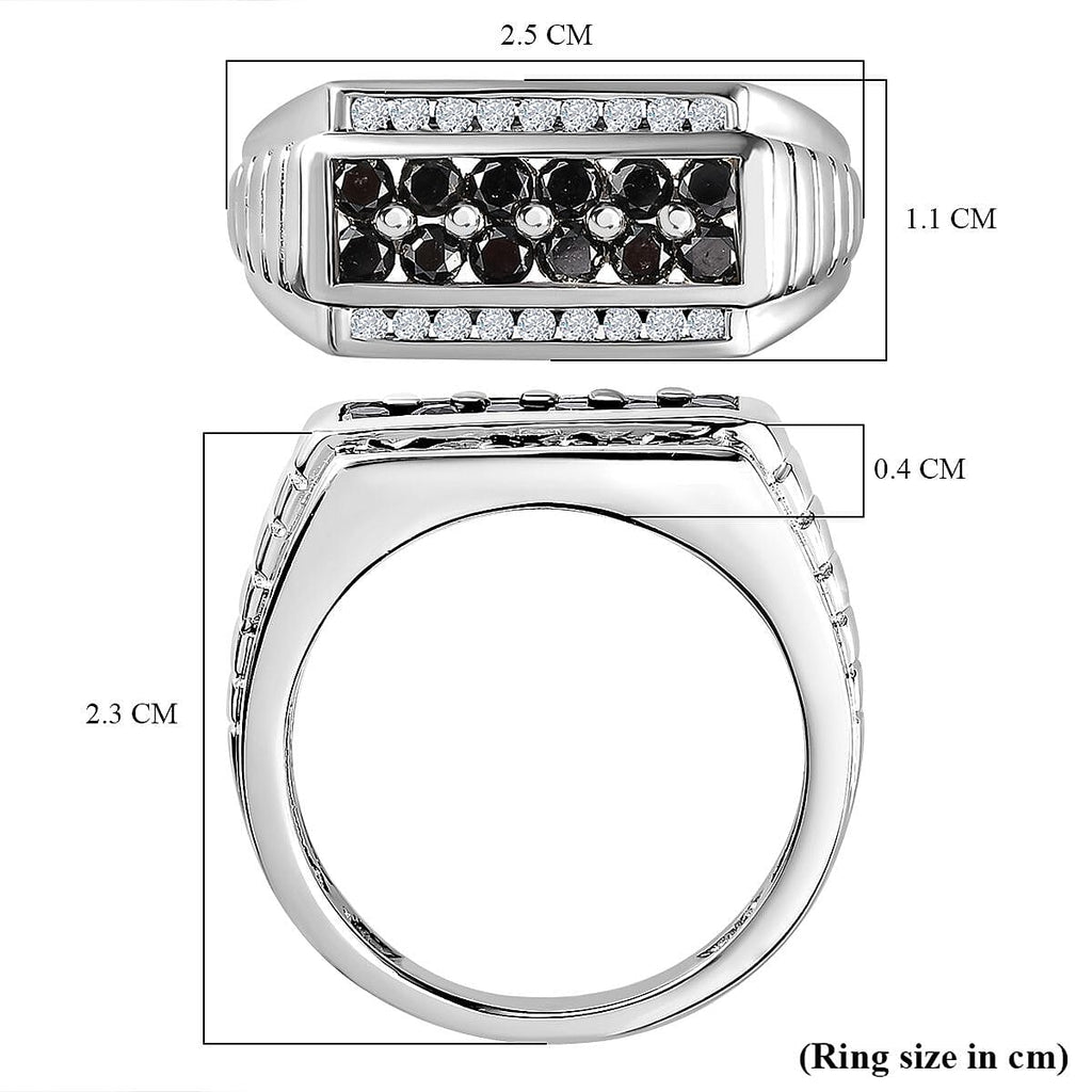 One Time Deal- Natural Black and White Diamond Mens Ring in Platinum Overlay Sterling Silver 1.00 Cts