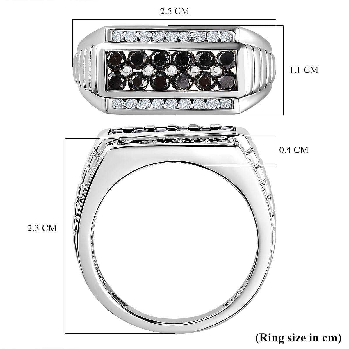 One Time Deal- Natural Black and White Diamond Mens Ring in Platinum Overlay Sterling Silver 1.00 Cts 7665842 6