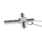 D'Joy Black Diamond & White Diamond Cross Pendant with Chain (Size 20) in Rhodium Overlay Sterling Silver 0.50 Ct.