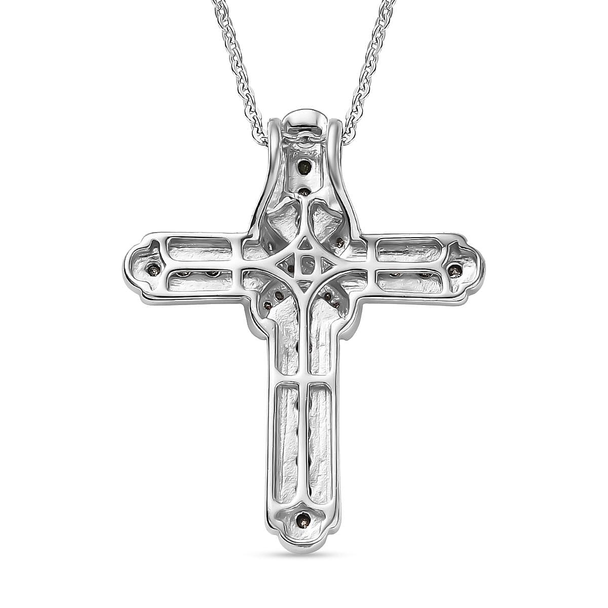 D'Joy Black Diamond &amp; White Diamond Cross Pendant with Chain (Size 20) in Rhodium Overlay Sterling Silver 0.50 Ct. 4426273 5
