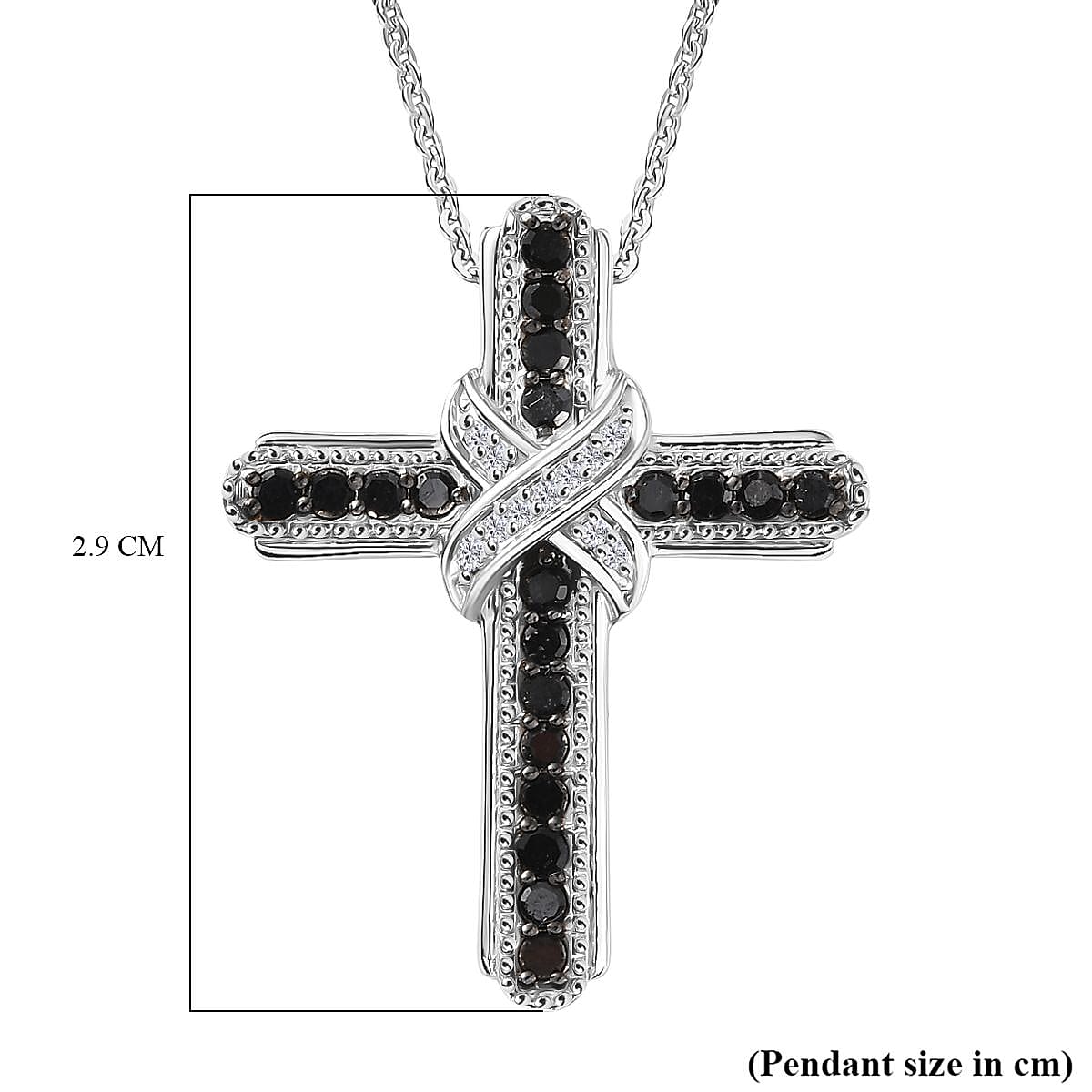 D'Joy Black Diamond &amp; White Diamond Cross Pendant with Chain (Size 20) in Rhodium Overlay Sterling Silver 0.50 Ct. 4426273 7
