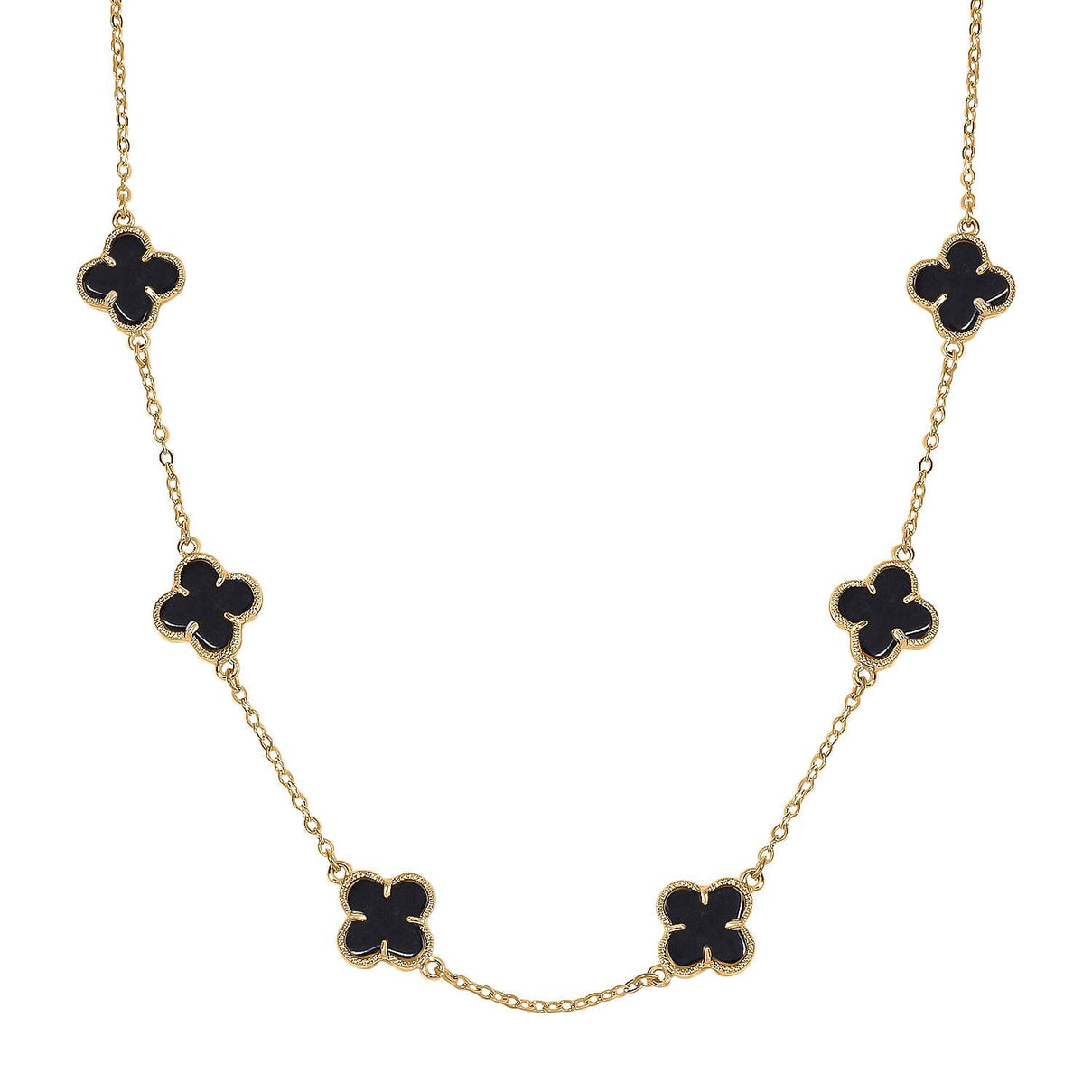 Designer Inspired - Black Dyed Agate Plum Blossom Necklace (Size - 20-2 EXT) 12.00 Ct. 8279008 0