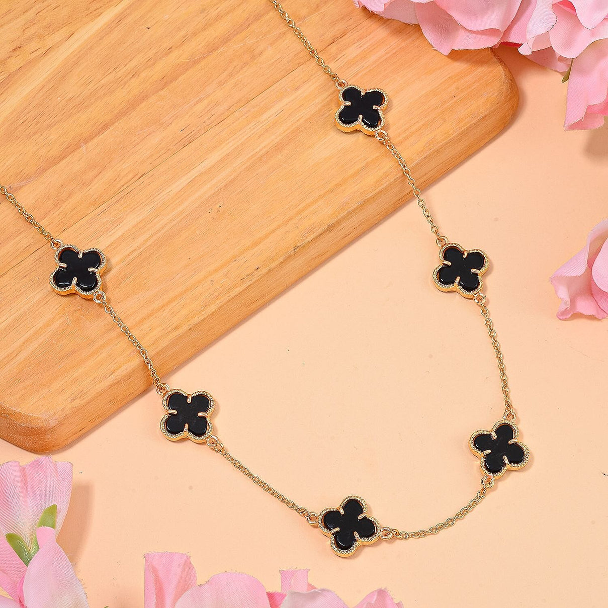 Designer Inspired - Black Dyed Agate Plum Blossom Necklace (Size - 20-2 EXT) 12.00 Ct. 8279008 2