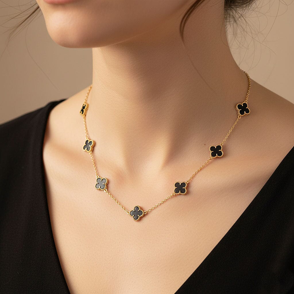 Designer Inspired - Black Dyed Agate Plum Blossom Necklace (Size - 20-2 EXT) 12.00 Ct. 8279008 3