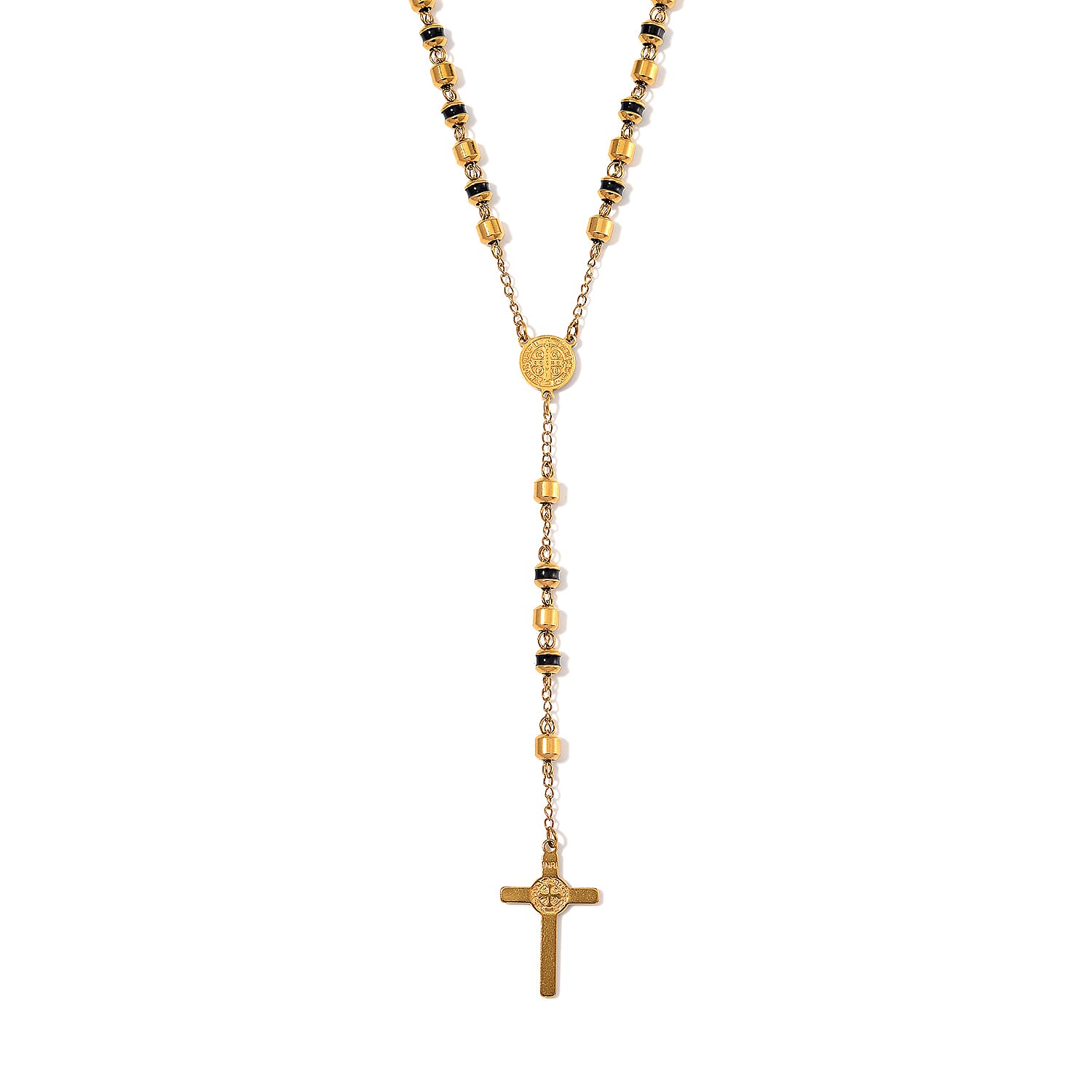 Close Out Deal- Black Enamel Rosary Necklace (Size - 26) in Yellow Tone 7853873 0