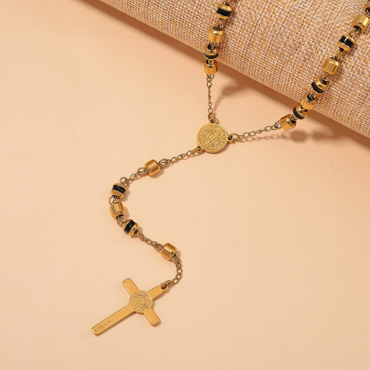 Close Out Deal- Black Enamel Rosary Necklace (Size - 26) in Yellow Tone 7853873 1