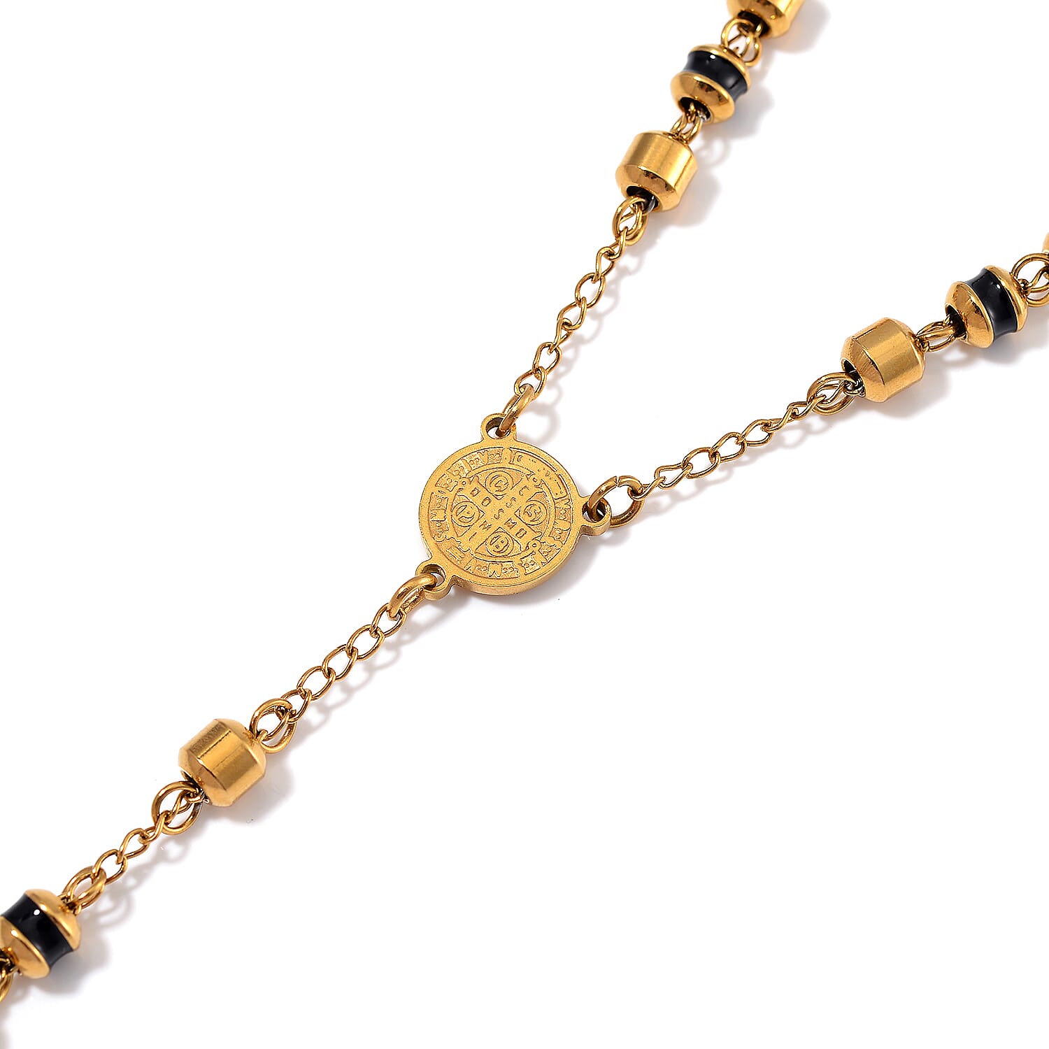 Close Out Deal- Black Enamel Rosary Necklace (Size - 26) in Yellow Tone 7853873 2