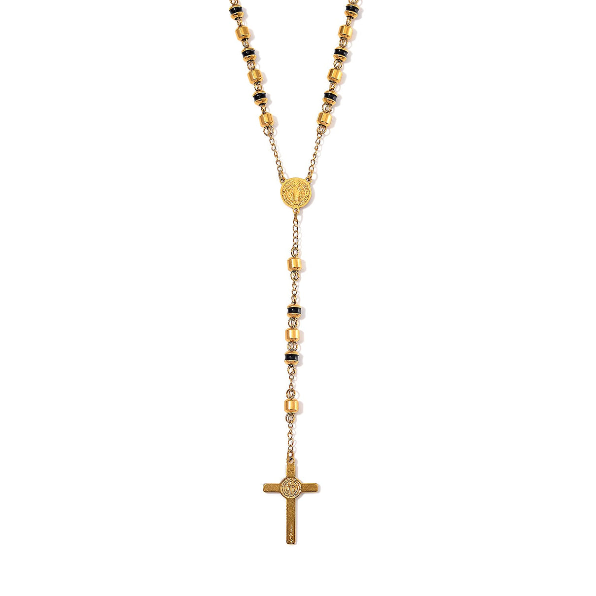 Close Out Deal- Black Enamel Rosary Necklace (Size - 26) in Yellow Tone 7853873 4