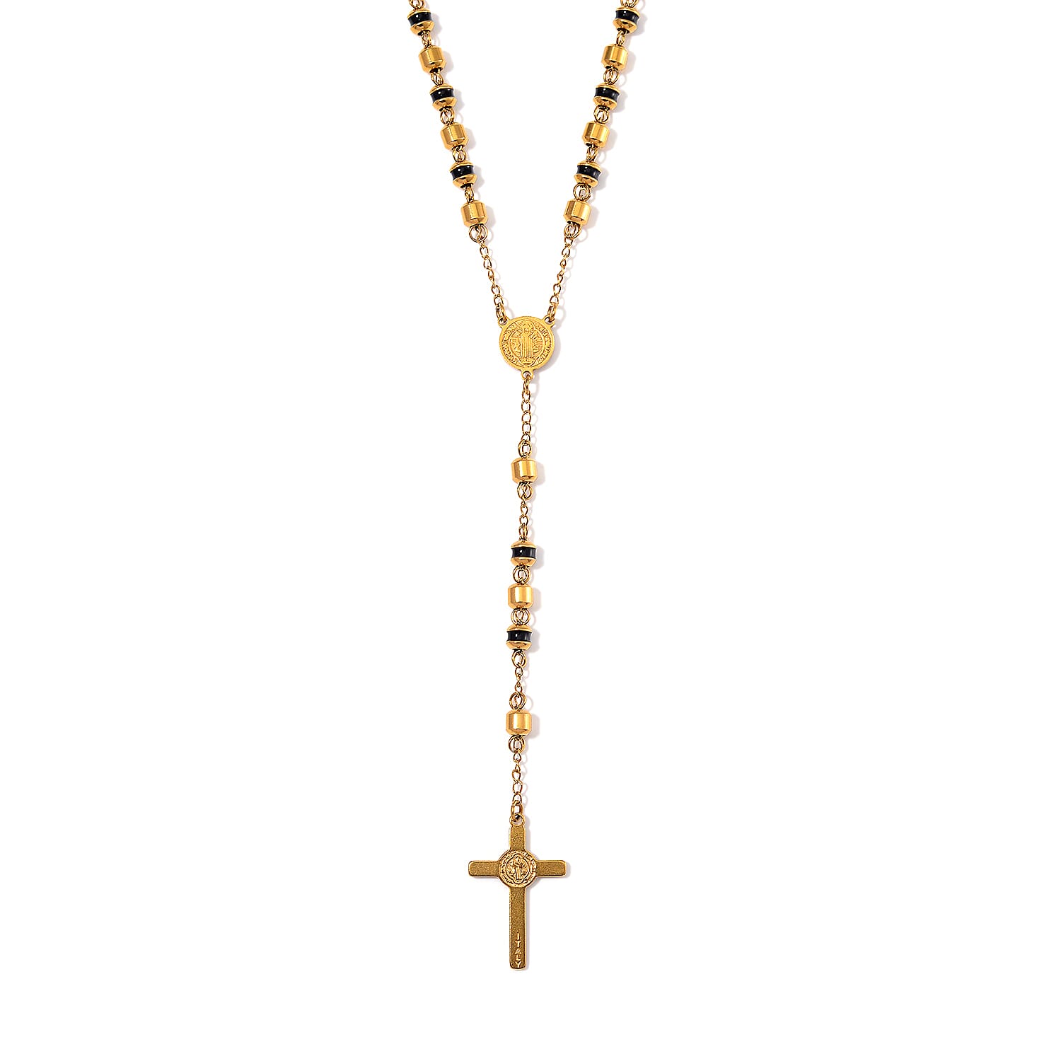 Close Out Deal- Black Enamel Rosary Necklace (Size - 26) in Yellow Tone 7853873 4