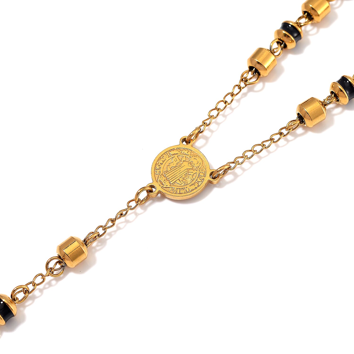 Close Out Deal- Black Enamel Rosary Necklace (Size - 26) in Yellow Tone 7853873 5