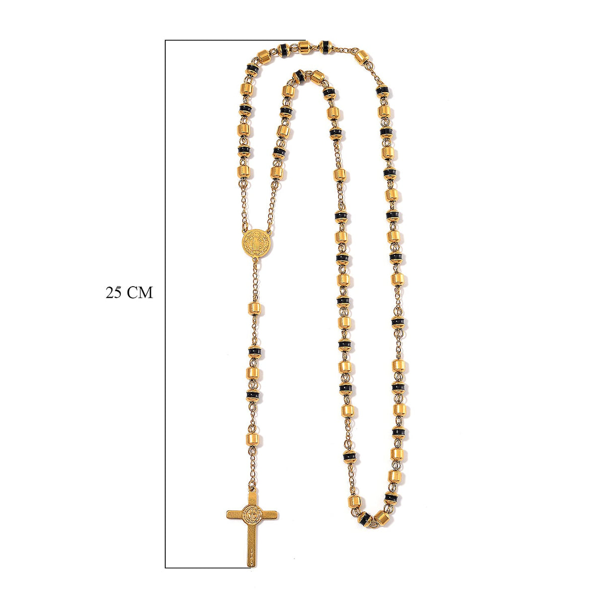 Close Out Deal- Black Enamel Rosary Necklace (Size - 26) in Yellow Tone 7853873 7