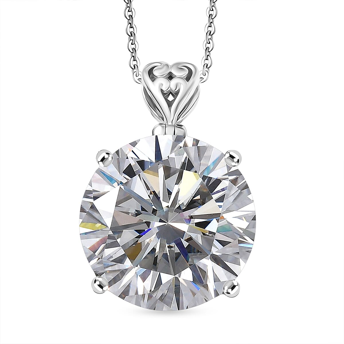 Moissanite Pendant with Chain (Size 20) in Rhodium Overlay Sterling Silver 30 Ct, Silver Wt. 6.44 Gms. 4439117 0
