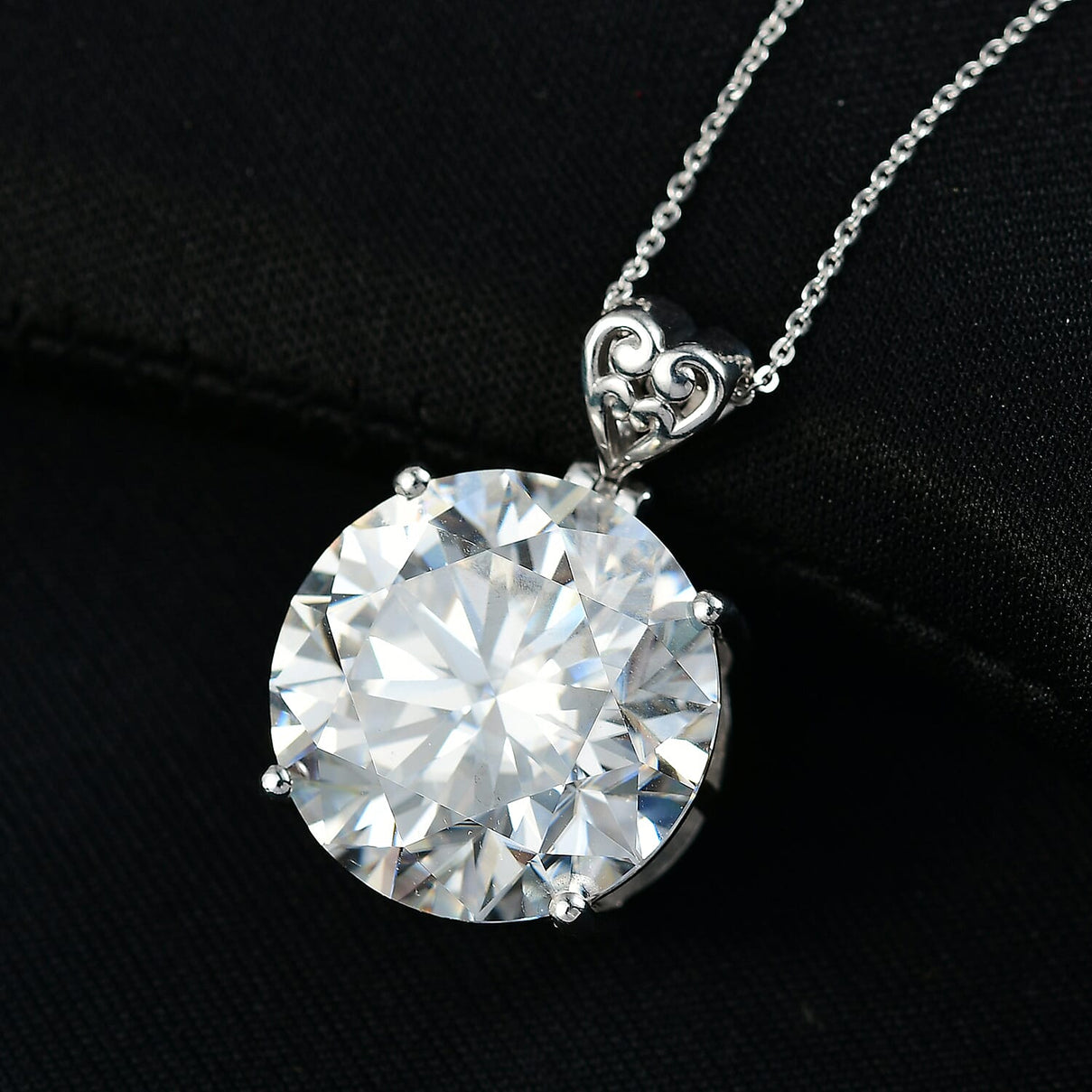 Moissanite Pendant with Chain (Size 20) in Rhodium Overlay Sterling Silver 30 Ct, Silver Wt. 6.44 Gms. 4439117 2