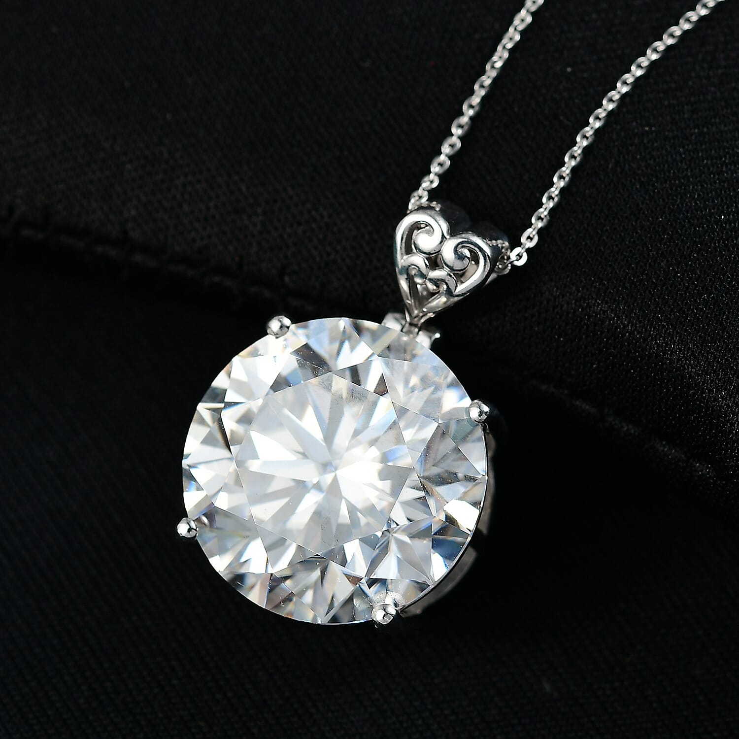 Moissanite Pendant with Chain (Size 20) in Rhodium Overlay Sterling Silver 30 Ct, Silver Wt. 6.44 Gms. 4439117 2