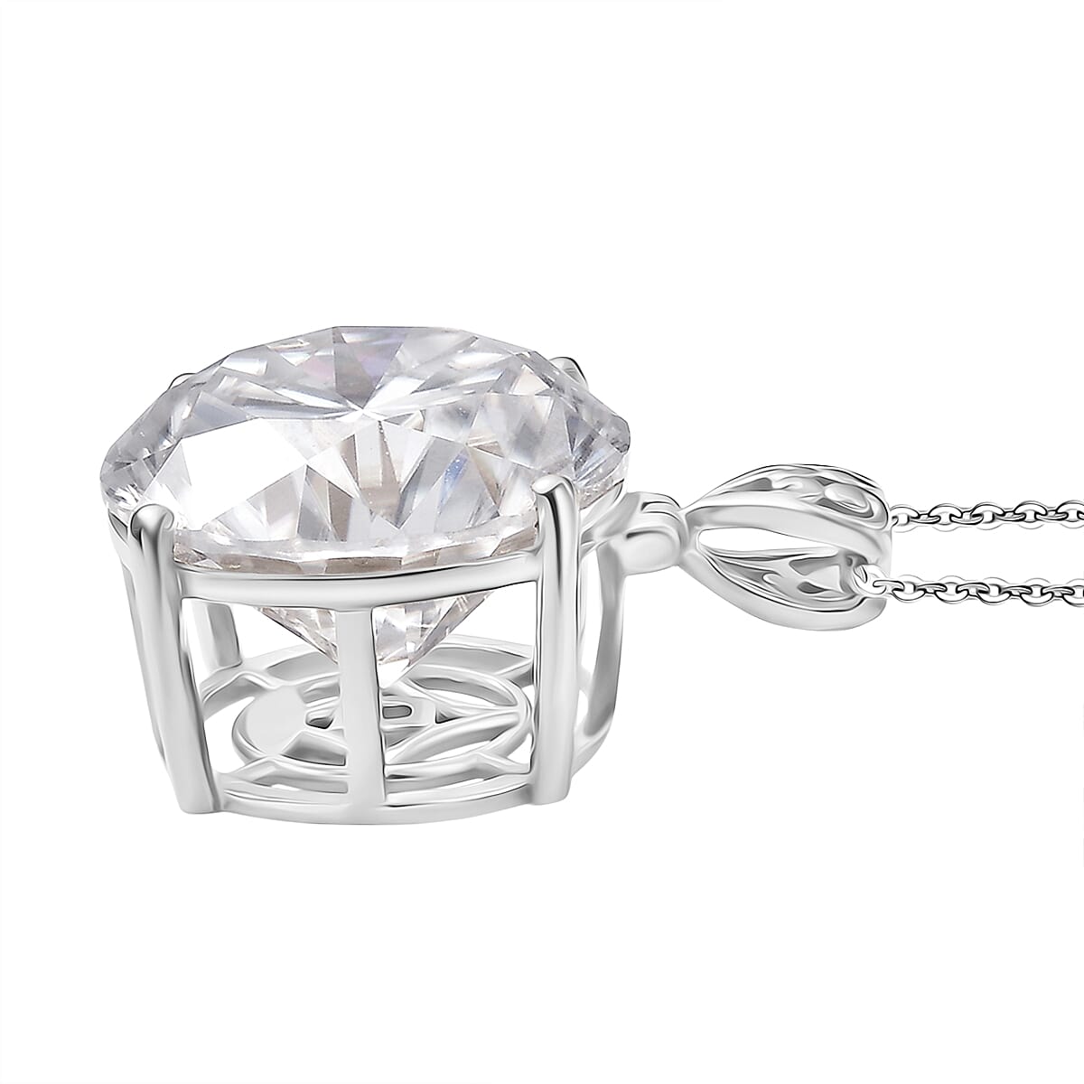 Moissanite Pendant with Chain (Size 20) in Rhodium Overlay Sterling Silver 30 Ct, Silver Wt. 6.44 Gms. 4439117 4