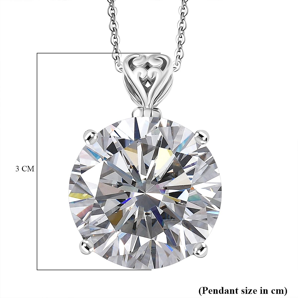 Moissanite Pendant with Chain (Size 20) in Rhodium Overlay Sterling Silver 30 Ct, Silver Wt. 6.44 Gms. 4439117 6