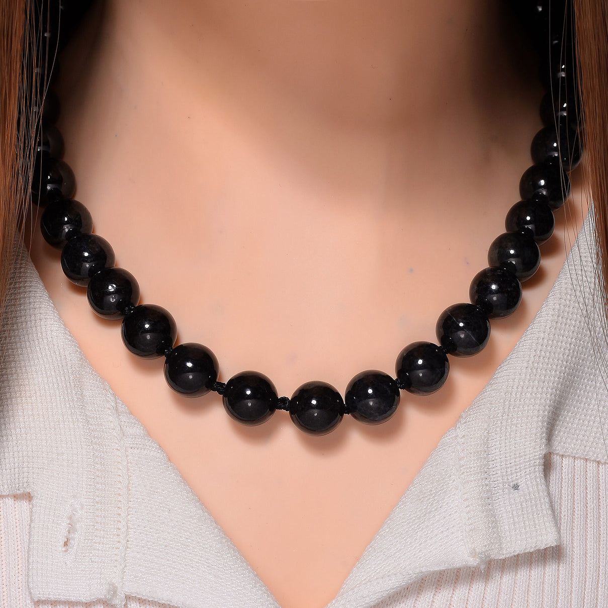 RARE OPPORTUNITY - Black Jadeite Jade Necklace (Size - 20) with Magnetic Clasp in Rhodium Overlay Sterling Silver 670.00 Ct. 8084440 2