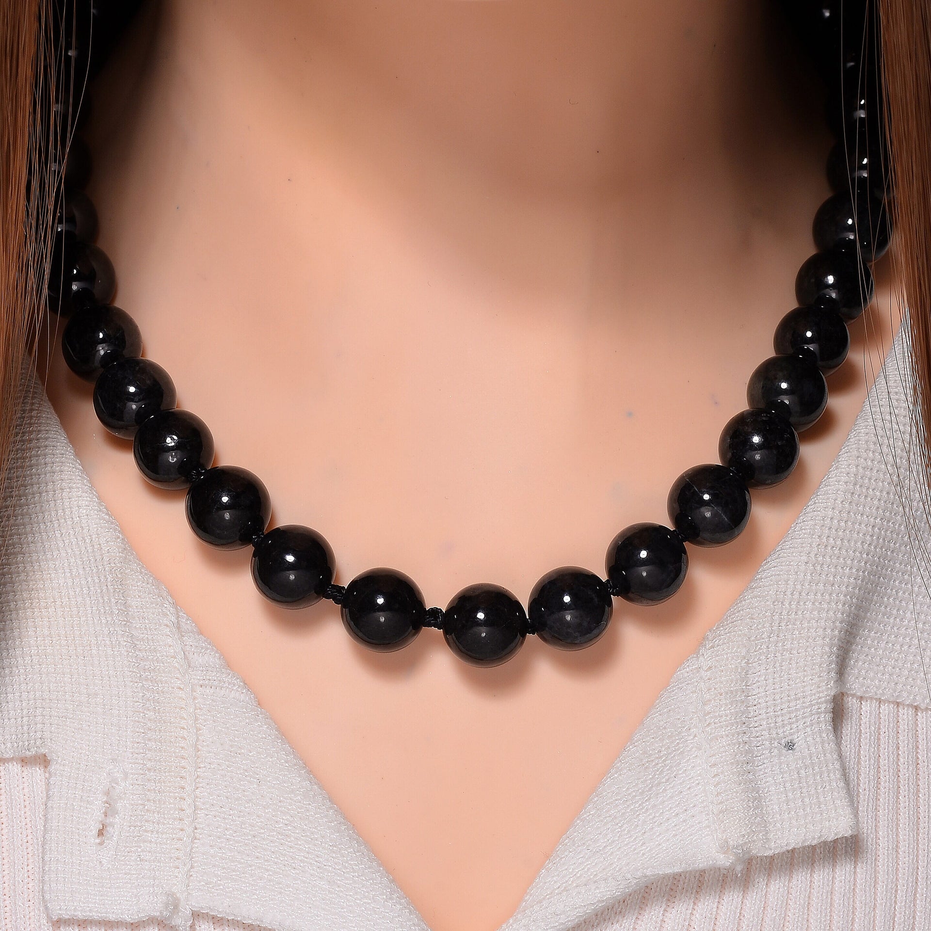 RARE OPPORTUNITY - Black Jadeite Jade Necklace (Size - 20) with Magnetic Clasp in Rhodium Overlay Sterling Silver 670.00 Ct. 8084440 2