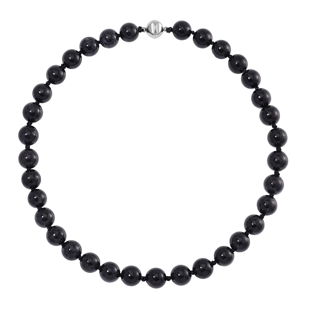 RARE OPPORTUNITY - Black Jadeite Jade Necklace (Size - 20) with Magnetic Clasp in Rhodium Overlay Sterling Silver 670.00 Ct.