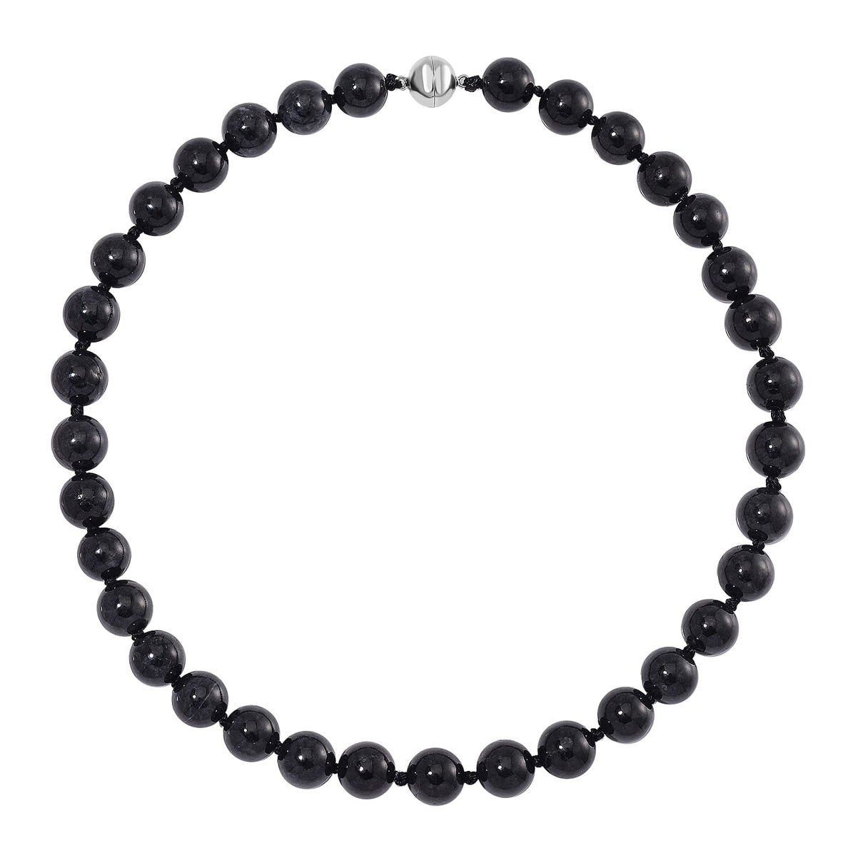 RARE OPPORTUNITY - Black Jadeite Jade Necklace (Size - 20) with Magnetic Clasp in Rhodium Overlay Sterling Silver 670.00 Ct. 8084440 3