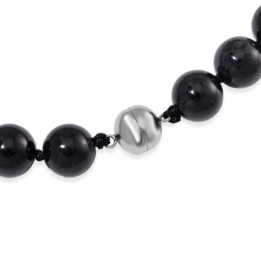 RARE OPPORTUNITY - Black Jadeite Jade Necklace (Size - 20) with Magnetic Clasp in Rhodium Overlay Sterling Silver 670.00 Ct.